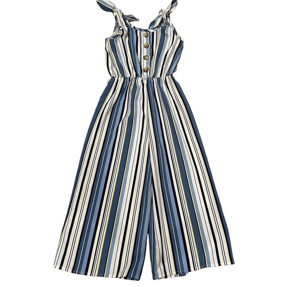 Lily Bleu Other - Lily Bleu Button Front Striped Pants Romper Jumper Blue Yellow White Sz 7 NEW